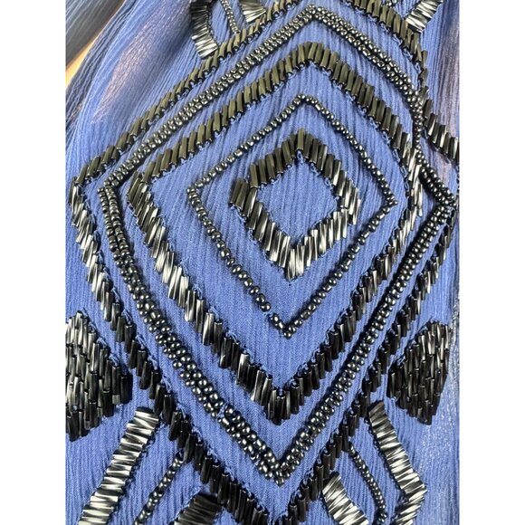 Women's Talbots Beaded Silk Scarf Midnight Blue Navy Blue - Picture 11 of 12